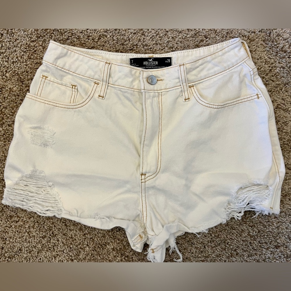 Hollister White Distressed Denim Jean Shorts